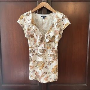 Tommy Hilfiger Ruffle Neck Short Sleeve Blouse Floral Paisley Pattern (S/P)